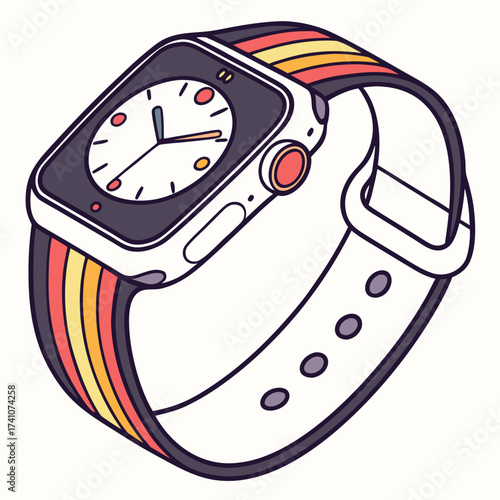 Colorful smartwatch with striped strap vector illustration