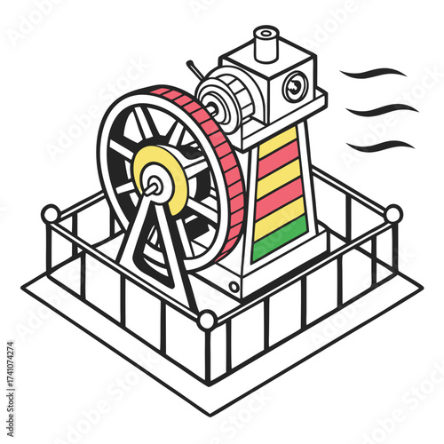 Colorful steam engine machine vector illustration industrial