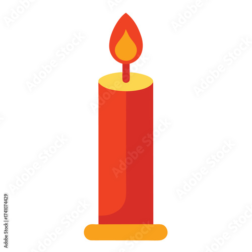 Vector art of a vibrant flat vector illustration of a red candle with a flickering flame, casting a warm glow, , perfect for adding a touch of serenity and ambiance