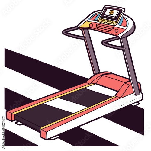 Colorful treadmill with digital display screen and shadow