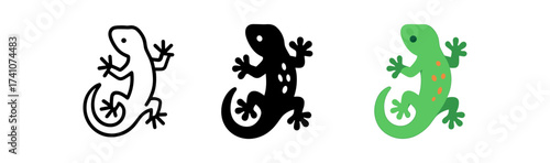 Gecko icons: outline, solid, and colorful designs for reptile graphics