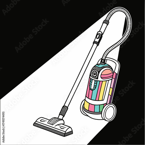 Colorful vacuum cleaner with hose and floor head cleaning