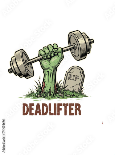 Zombie Hand Deadlifter - Humorous Fitness and Halloween Illustration