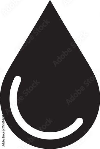 A simple graphic of a black water drop with a white highlight on a plain white background image view