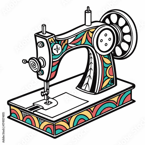 Colorful vintage sewing machine with floral pattern 1