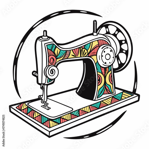 Colorful vintage sewing machine with floral pattern