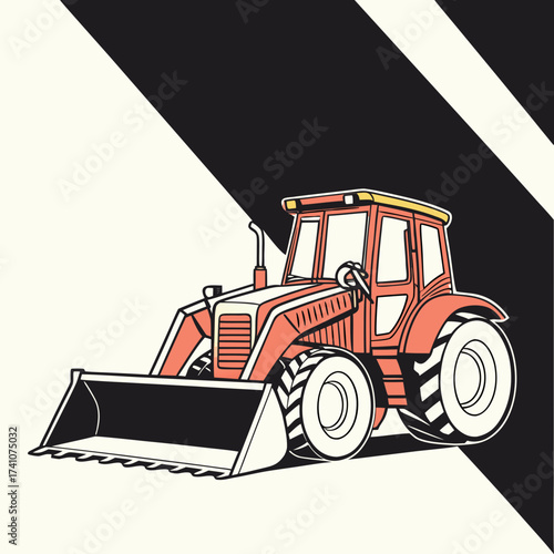Coral bulldozer with front loader vector graphic tractor