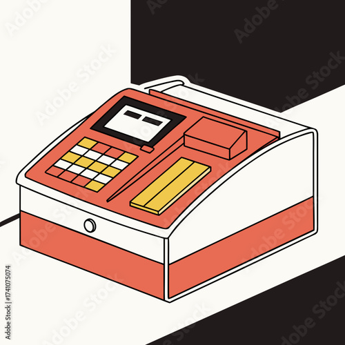 Coral and yellow electronic cash register vector white
