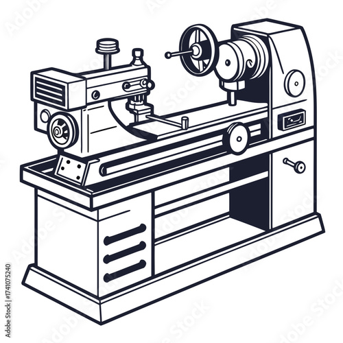 Dark blue lathe machine vector illustration industrial machine