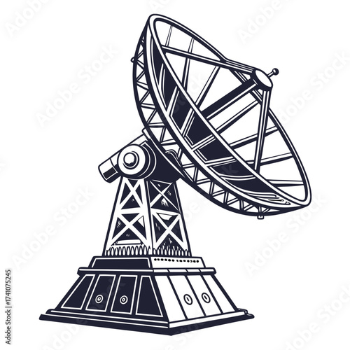 Dark blue satellite dish on white background antenna