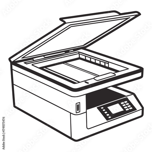Flatbed scanner with open lid and control panel copier
