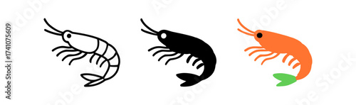 Minimalist shrimp designs: outline, silhouette, and colorful variations