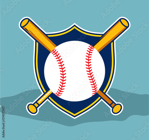 Baseball Shield Emblem with Crossed Bats and Ball