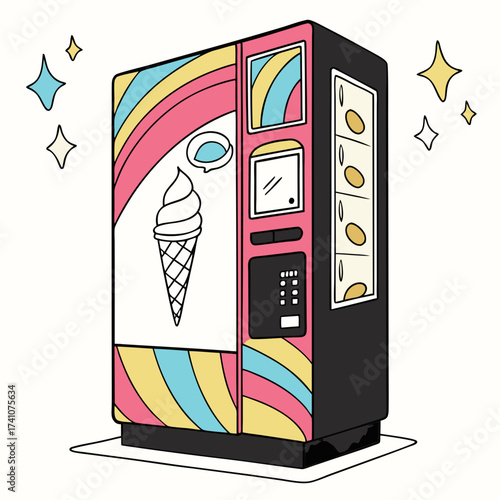 Ice cream vending machine with rainbow stripes and stars