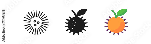 Virus icons set: outline, silhouette, and flat artistic designs