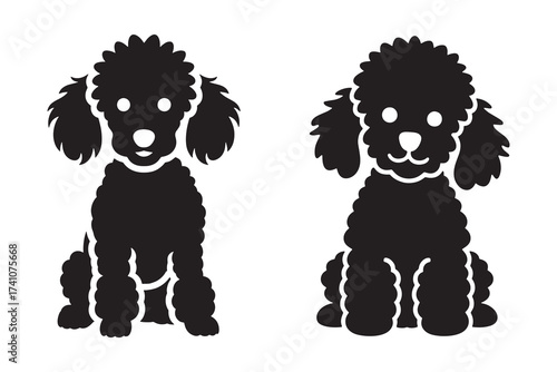 Black Poodle Silhouettes Front View Poodles Sitting