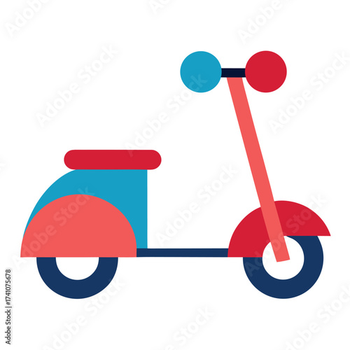 Vector art of stylish scooter with red and blue accents a modern and playful illustration, perfect for transportation and creative projects