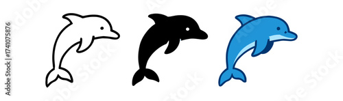 Cute dolphin trio in minimalist and colorful styles