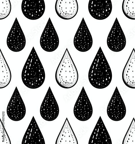 Black and White Raindrop Pattern, Minimalist Rain Theme