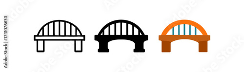 Set of bridge icons in outline, filled, and colored styles