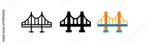 Icon set of bridge designs: outline, solid, colorful style