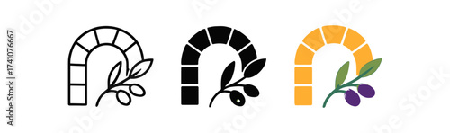 Olive branches with arch in minimalist style - monochrome and color variations