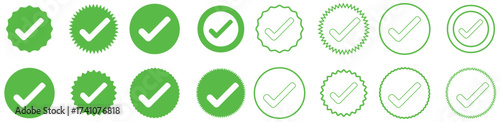 Ensure trust with these check mark icons, social media verified badges for web design elements, symbolizing approval and authority