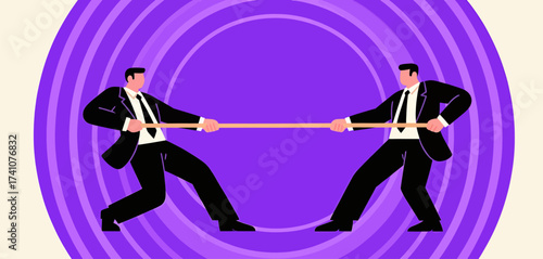 Business Rivals in Tension, Purple Background