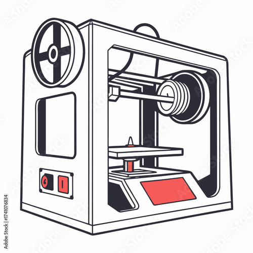 Red and black 3d printer machine vector technology