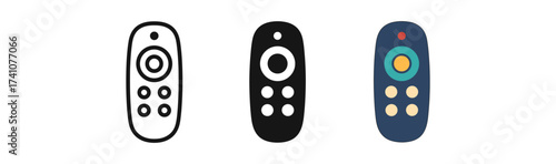 Remote control icons: linear, solid, and flat designs for user interfaces