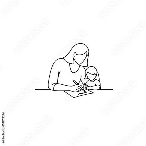 Mother and child creating art together a heartwarming scene of parental guidance and childhood imagination isolated on white background