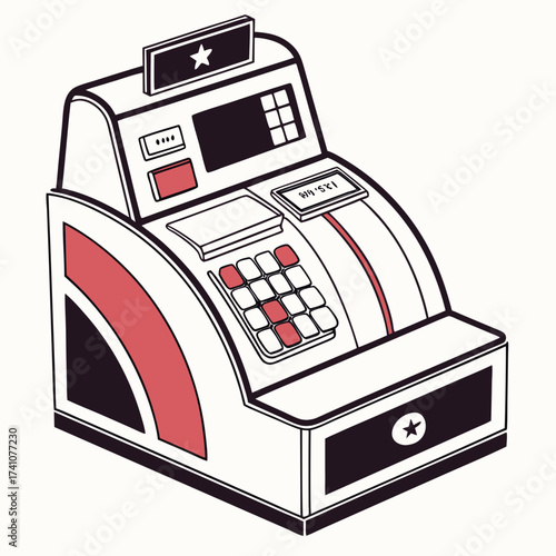 Red and black vintage cash register vector retro electronic