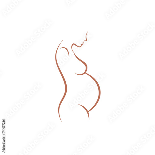Elegant pregnant woman silhouette line art embracing motherhood and anticipation gentle curves isolated on white background