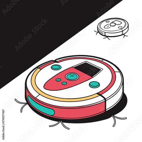 Red and teal robotic vacuum cleaner vector robot vacuum