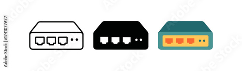 Minimal network router icons: flat, linear, and solid styles showcase