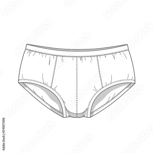 Men's briefs underwear line drawing fashion sketch apparel design clothing garment front view apparel fashion design sketch isolated on white background