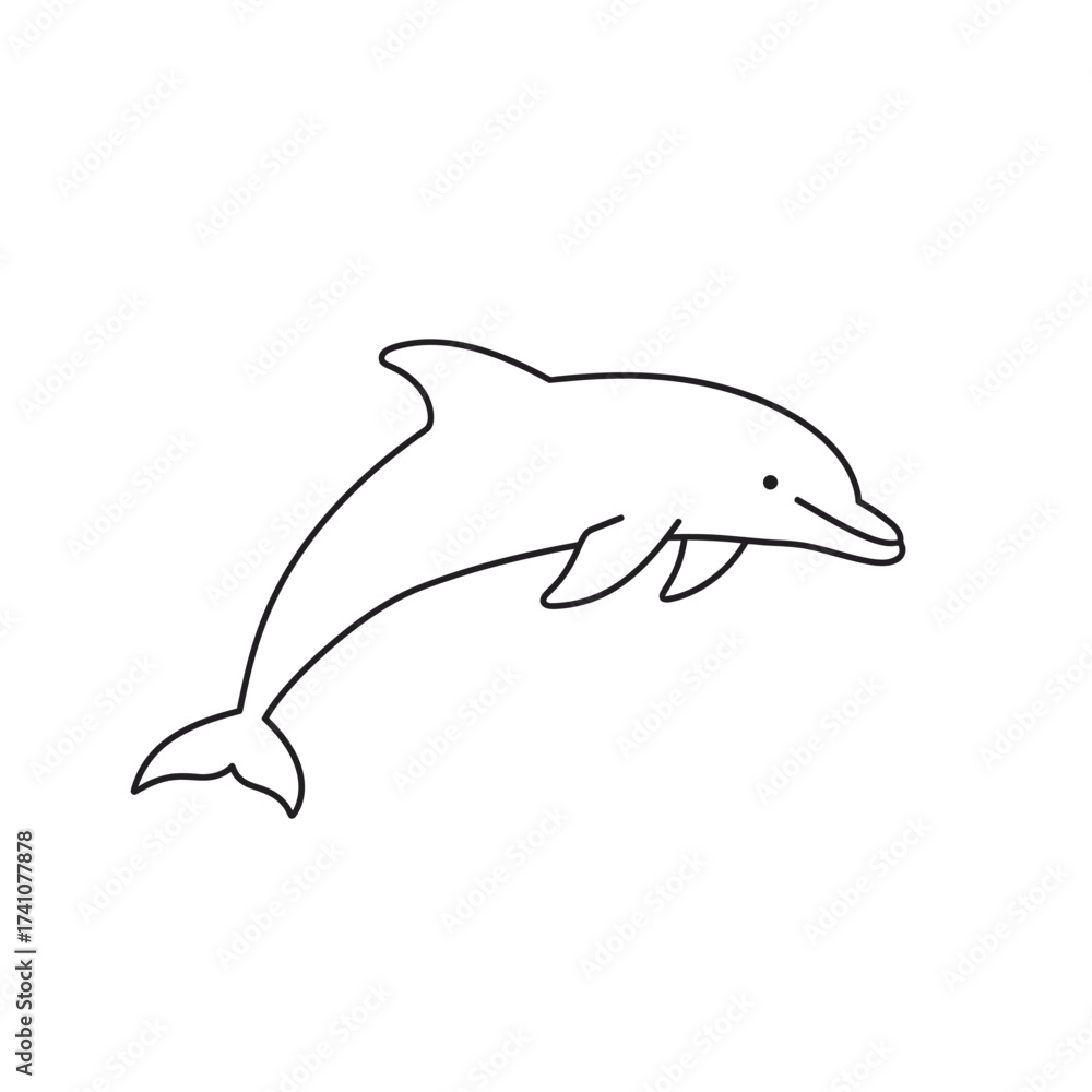 Obraz premium Simple line drawing of a dolphin leaping joyfully in a playful pose isolated on white background