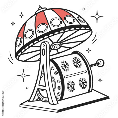 Red and white striped dome lottery machine with stars