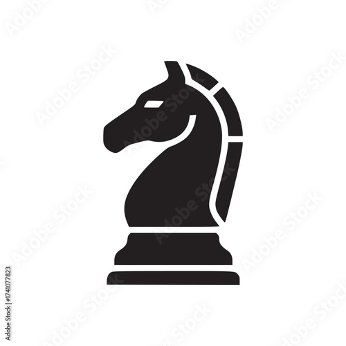 A stylized dark blue chess knight piece stands out against a stark white background in a simple image