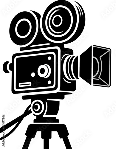 Classic Film Camera on Tripod, Black and White, Minimalist Style