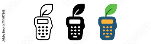 Eco calculator icons with leaf design in three styles