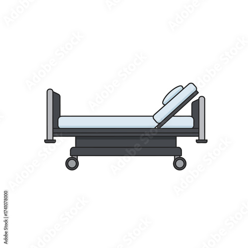 Adjustable hospital bed with wheels for patient comfort and medical care isolated on white background