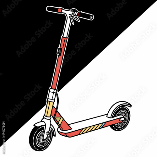 Red and yellow electric scooter vector graphic transport
