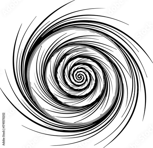Abstract Black and White Swirl Pattern with Dynamic Circular Motion.