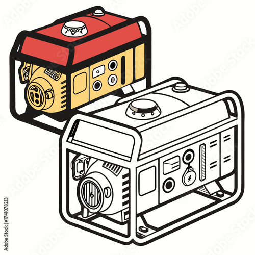 Red and yellow portable generator with outline version