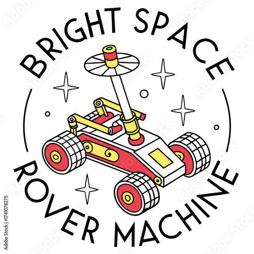 Red and yellow space rover machine illustration with stars