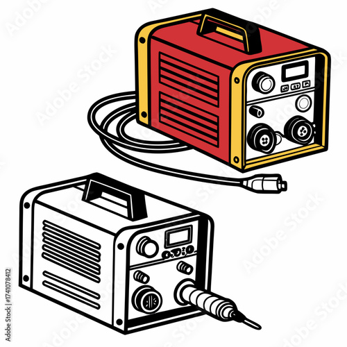 Red and yellow welding machine vector and black and white welding machine vector