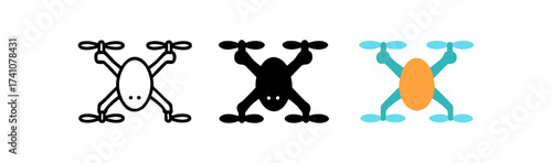 Outline, silhouette, and colorful drone icons for tech design projects