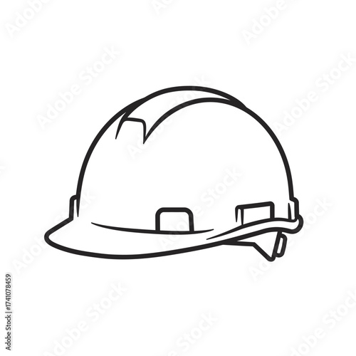 Outline of a protective hard hat for safety and construction industry professionals isolated on white background