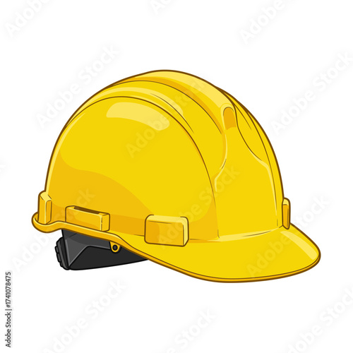 Bright yellow hard hat safety gear for construction industrial work and personal protective equipment detail isolated on white background